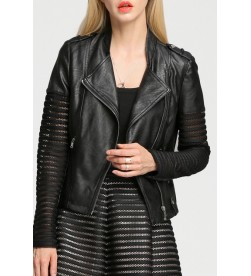 Black Zipper Faux Leather Jacket