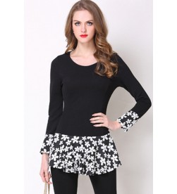 Black Floral Ruffled Hem Tunic