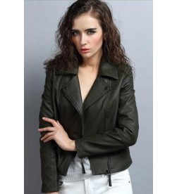 Dark Green Zippers Motorcycle Jacket