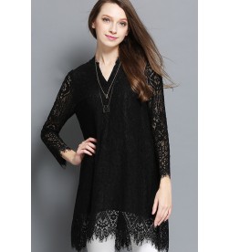 Black V Neck Lace Tunic